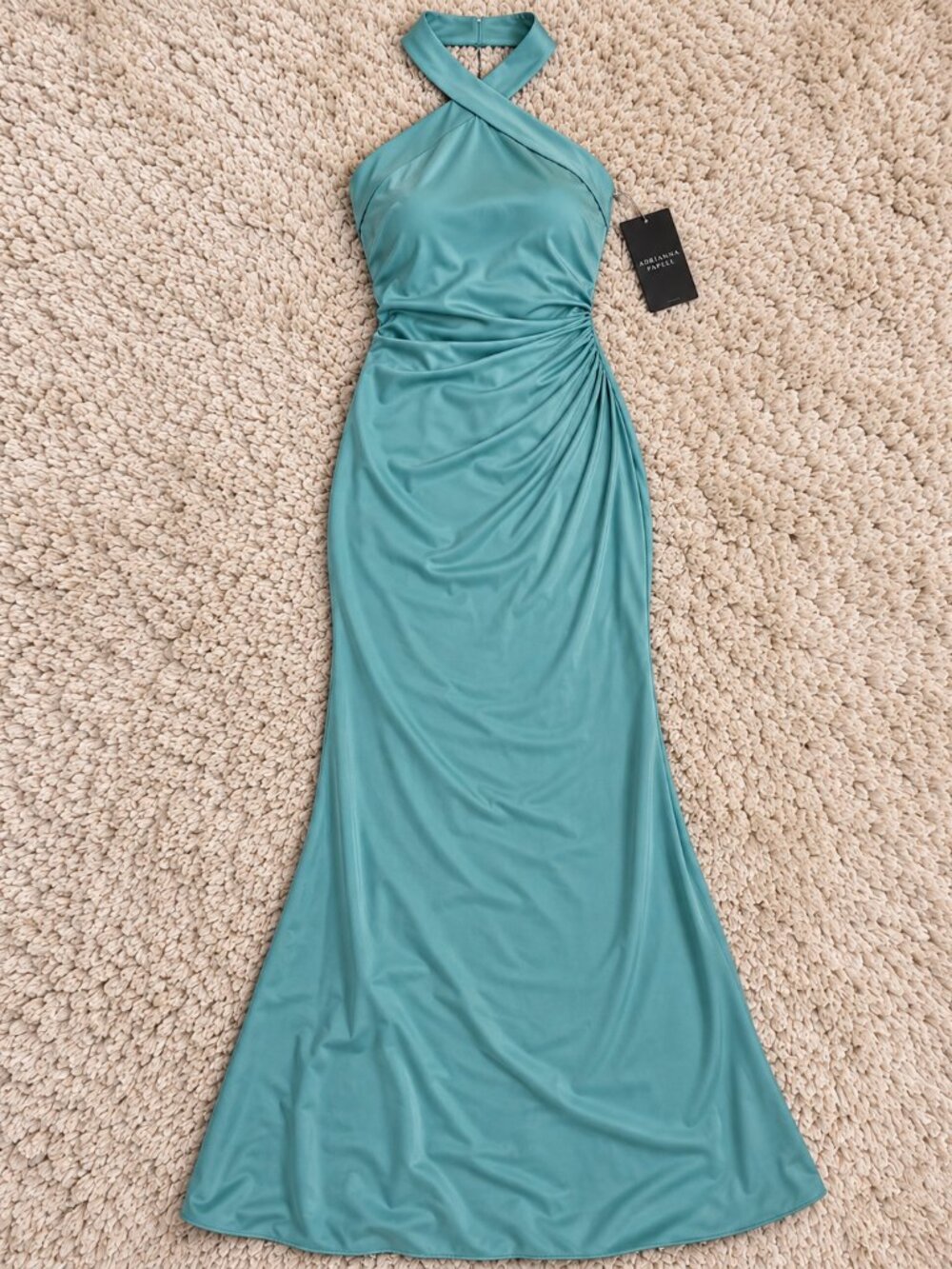 Adrianna Papell Jungle Olive Halter Formal Maxi Gown Size 14 NWT - Picture 5 of 6